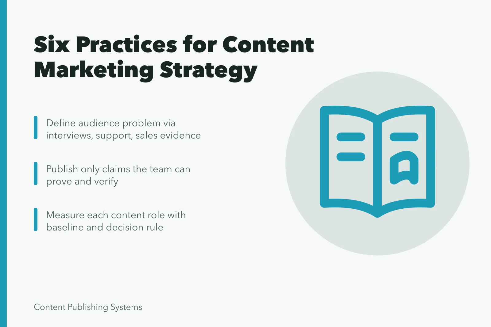 Card outlining six content marketing strategy practices for 2027. Serving a Real Audience Problem: The Core of Content Marketing Strategy