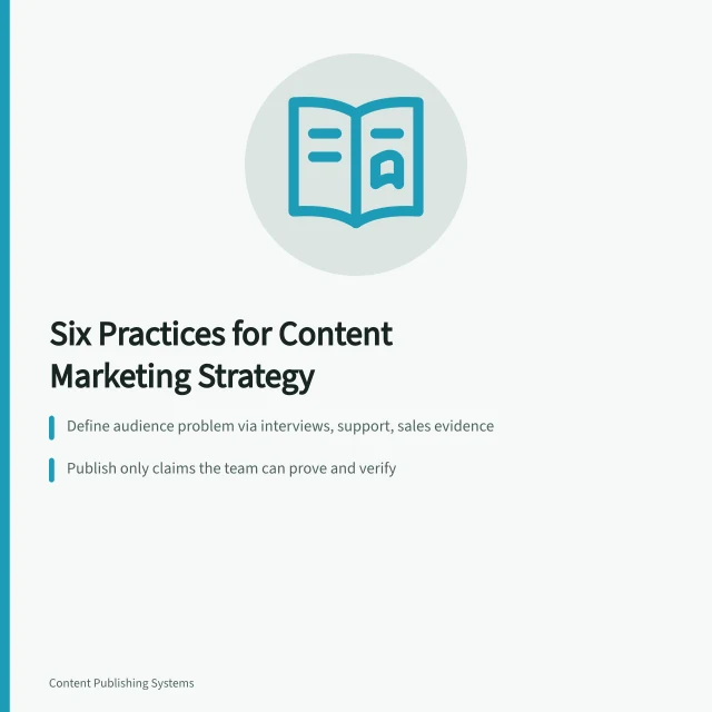 Card outlining six content marketing strategy practices for 2027. Serving a Real Audience Problem: The Core of Content Marketing Strategy