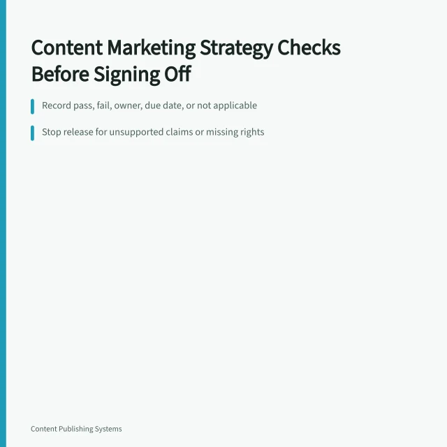 Checklist card for content marketing strategy approval before signing off. 6 Content Marketing Strategy Checks Before Signing Off