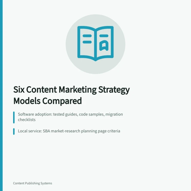 Card comparing six content marketing strategy models for 2027. Six Content Marketing Strategy Models: From Software to Newsletters