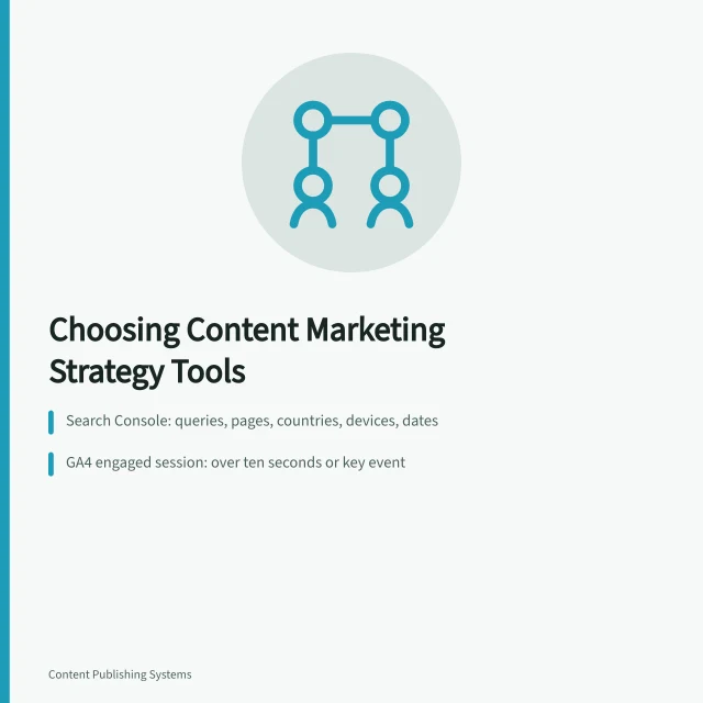 Card comparing Search Console and Google Analytics 4 for content marketing tools. 5 Points on Choosing Content Marketing Strategy Tools