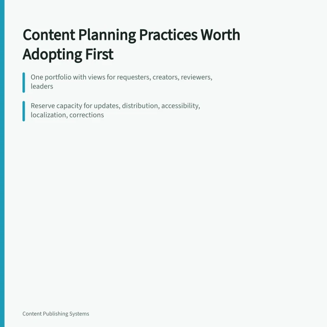Card listing content planning practices: one portfolio, reserved capacity, proof records. The Content Planning Best Practices Worth Adopting First
