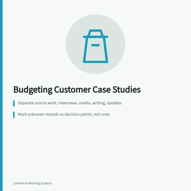 Card outlining budget lines for customer case study content marketing. How to Budget a Customer Case Study for Content Marketing