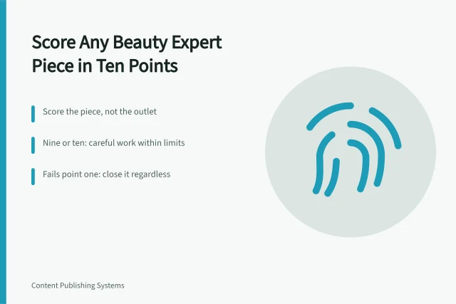 Ten-point scoring card for judging beauty expert analysis. How to score any beauty expert piece using a simple ten-point method
