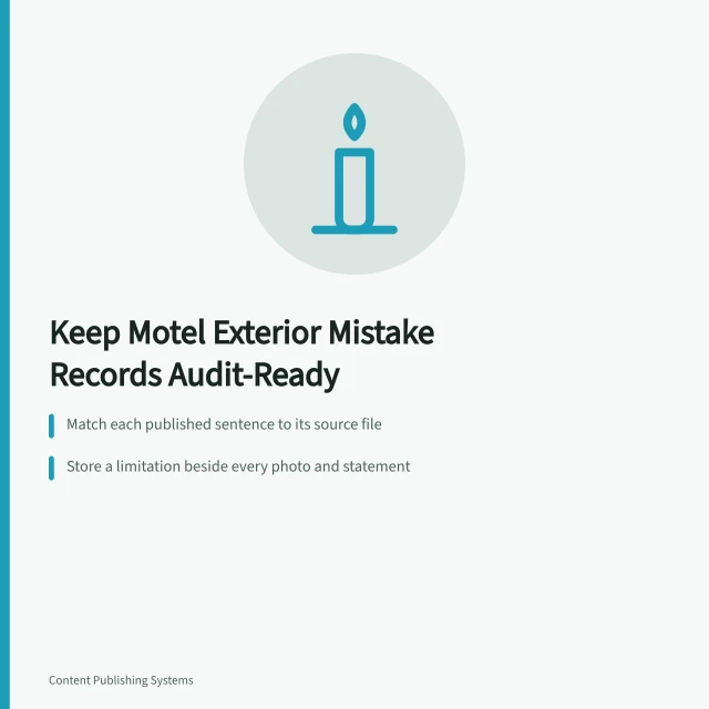 Card on keeping motel exterior mistake records that survive scrutiny. How to keep motel exterior mistakes records that survive scrutiny