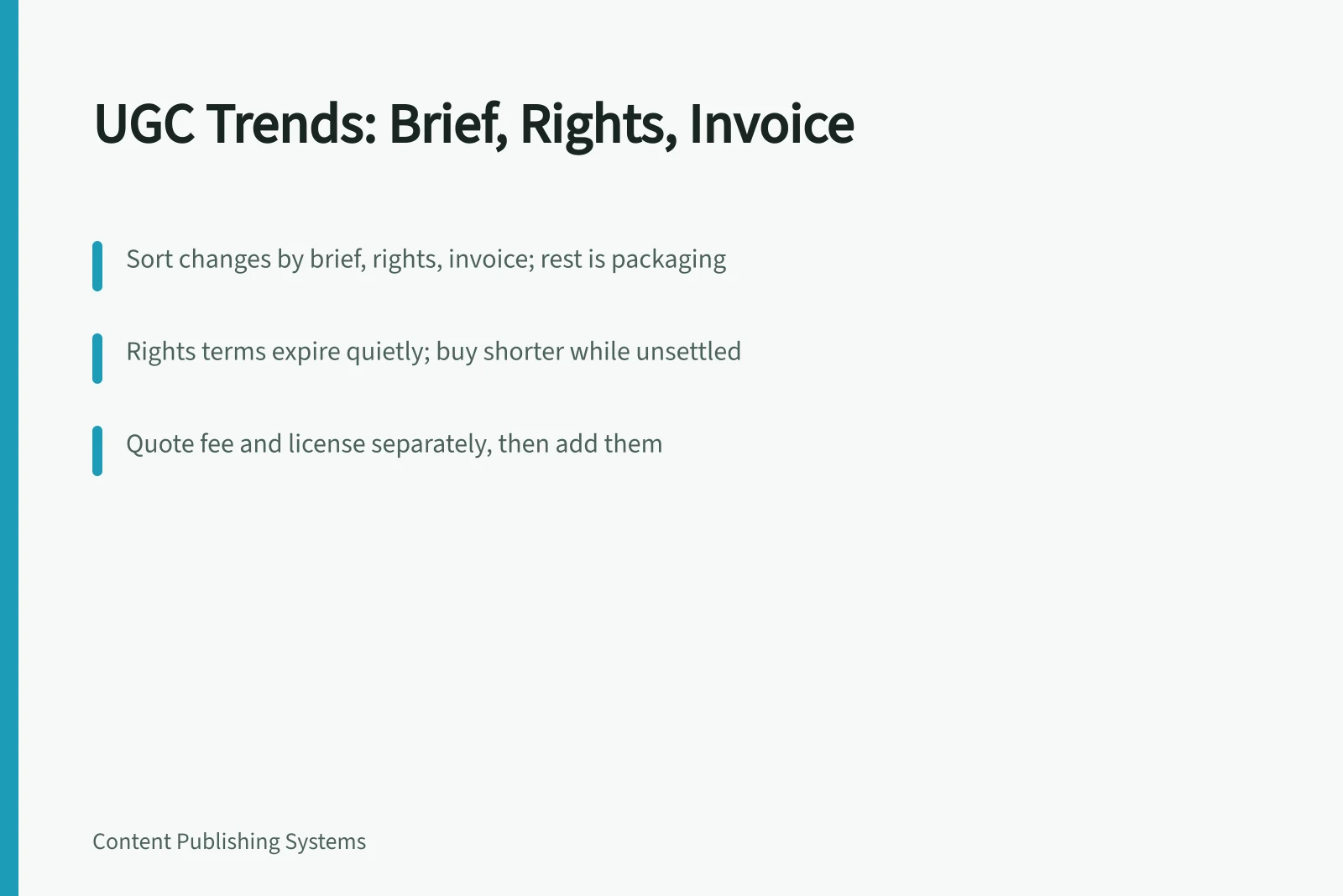 Card sorting UGC trends by brief, rights and invoice impact. Which user-generated content trends actually change your workflow in 2027, not just packaging
